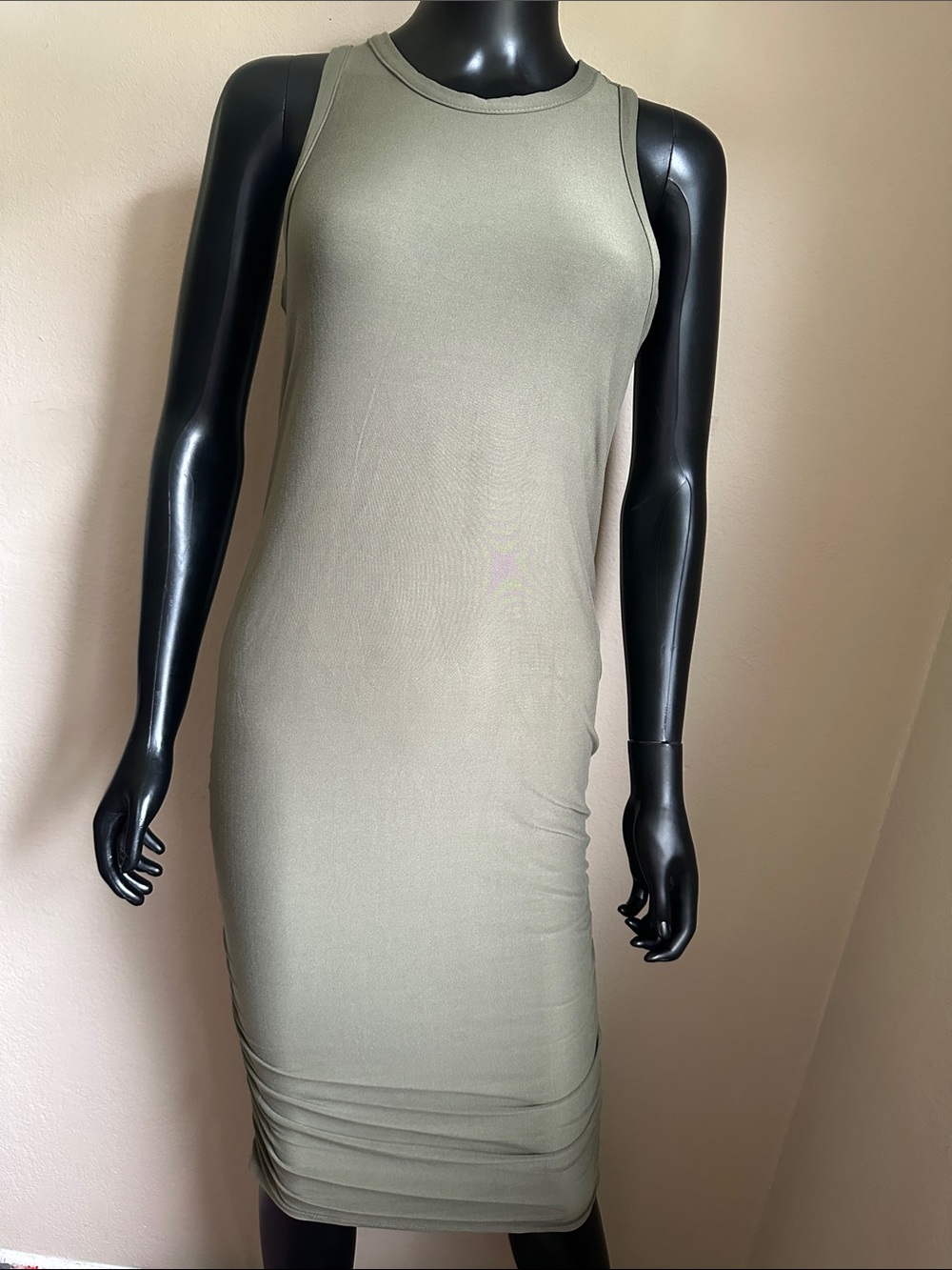 Derek Heart Olive Green Sleeveless Ruched Maternity Dress